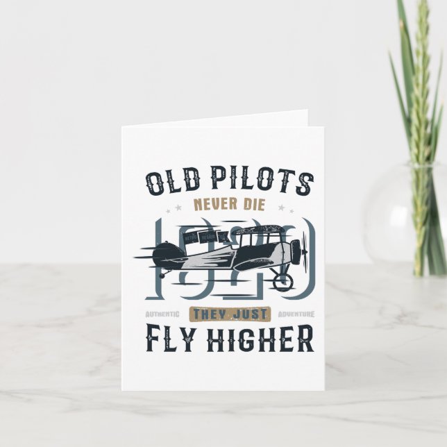 Old Pilots Never Die Biplane Flying Quote Card (Front)
