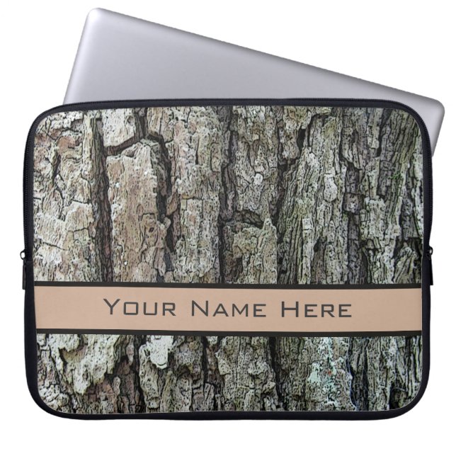 Old Pine Bark with any Colour Name Banner Laptop Sleeve (Front)