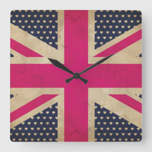 Old Pink Union Jack Flag Wall Clock