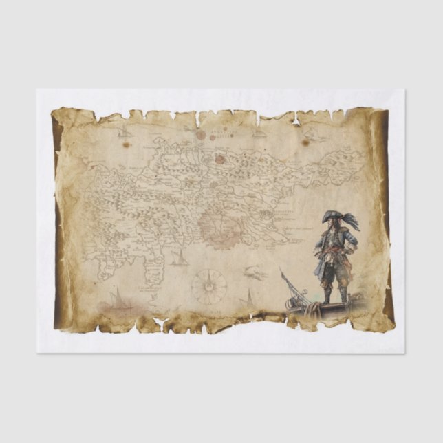 Old Pirate Map Pirate of the Caribbean Decoupage Tissue Paper (Front)