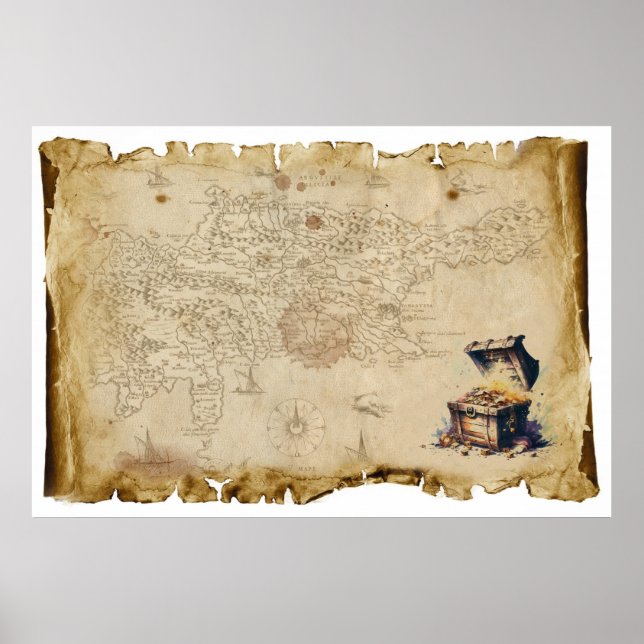 Old pirate treasure map poster (Front)