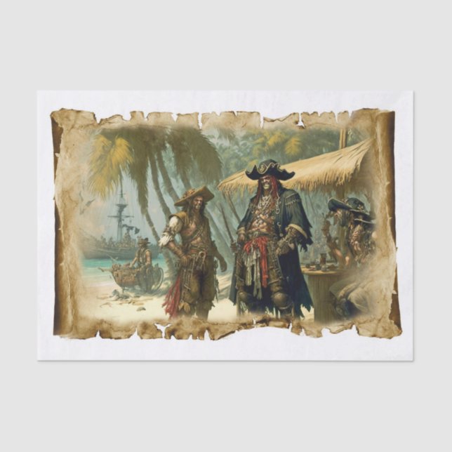 Old Pirates of the Caribbean Palm Tree Decoupage  Tissue Paper (Front)