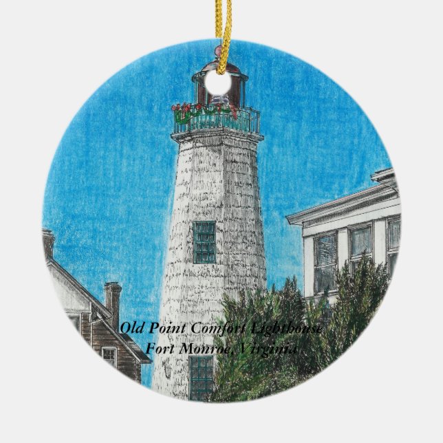 Old Point Comfort Lighthouse Ceramic Tree Decoration (Front)