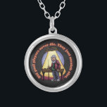 Old Pool Players Silver Plated Necklace<br><div class="desc">Old Pool Players Pool and Billiard T-shirts, accessories, and gifts brought to you by ITD Sports Centre features our bold and colourful painting by Traci Van Wagoner of an old man holding a cue stick and standing in front of a pool table with a yellow and blue background and the...</div>