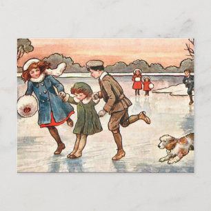 Old Postcard - Children Skating