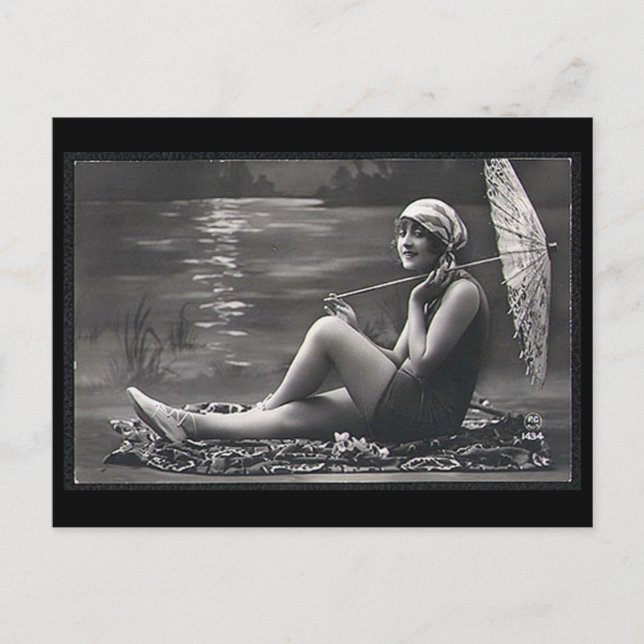 Old Postcard - Girl by a River (Front)