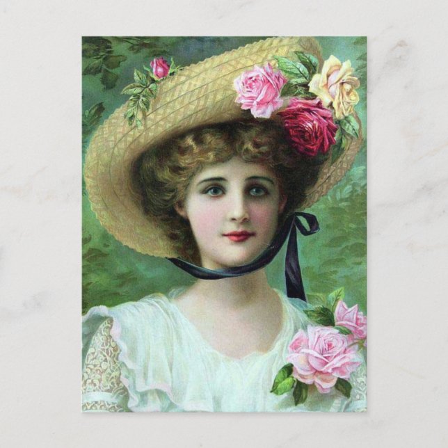 Old Postcard - Lady in a Hat (Front)
