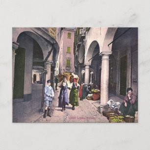 Old Postcard - Market, Lugano, Switzerland