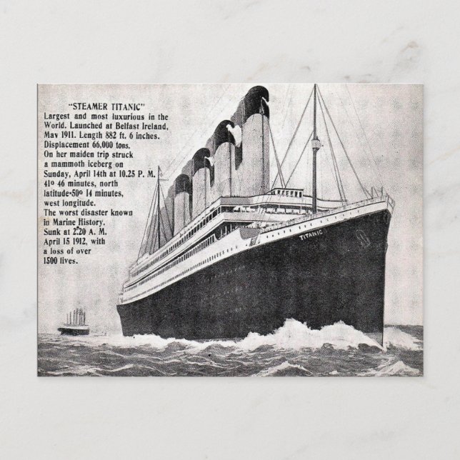 Old Postcard - The Steamer "Titanic". (Front)
