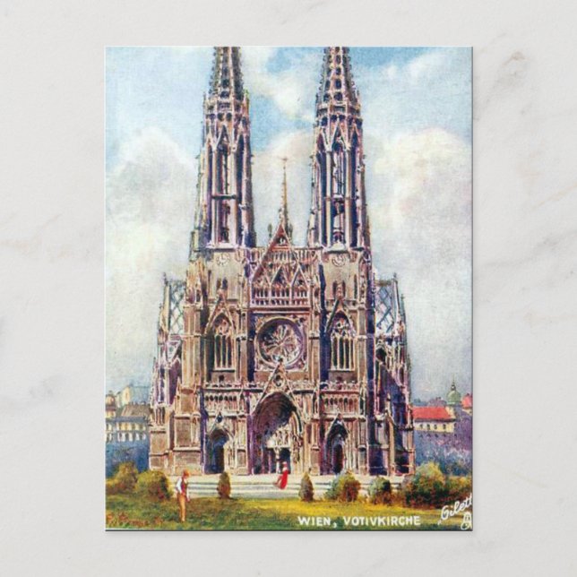 Old Postcard - Votivkirche, Vienna, Austria (Front)