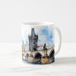 Old Prague, Charles bridge watercolor Coffee Mug