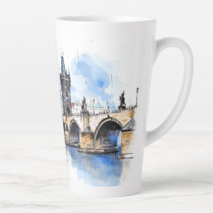 Old Prague, Charles bridge watercolor Latte Mug