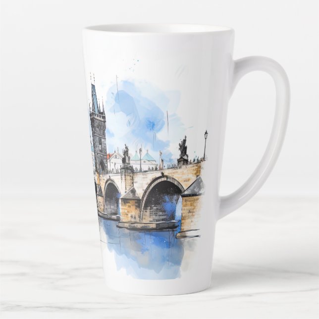 Old Prague, Charles bridge watercolor Latte Mug (Right)