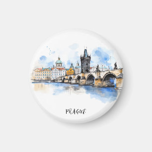 Old Prague, Charles bridge watercolor Magnet