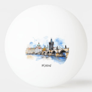 Old Prague, Charles bridge watercolor Ping Pong Ball