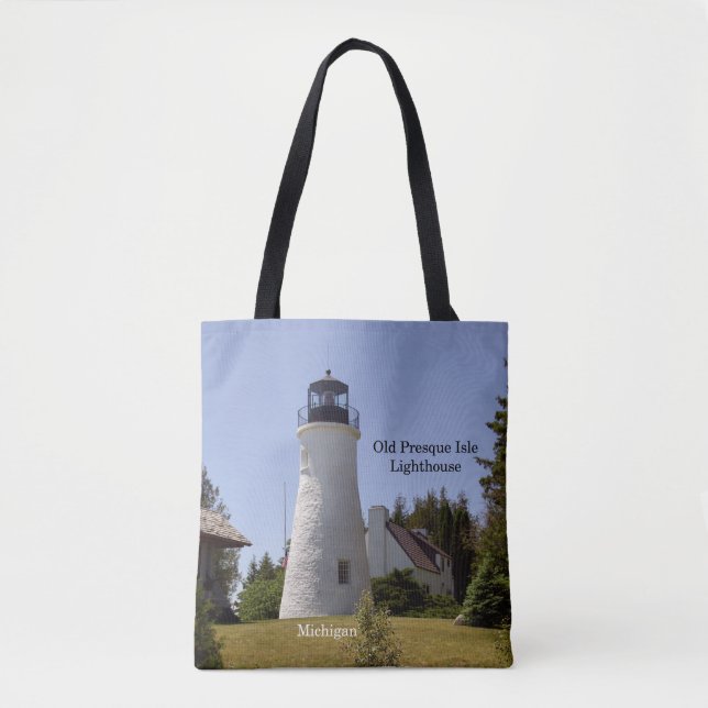 Old Presque Isle Lighthouse all over tote bag (Front)