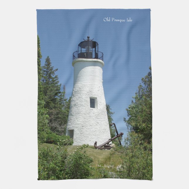 Old Presque Isle Lighthouse kitchen towel (Vertical)