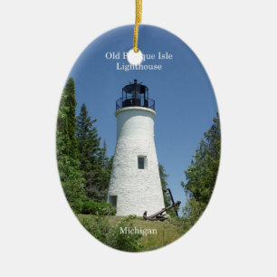 Old Presque Isle Lighthouse oval lighthouse Ceramic Ornament