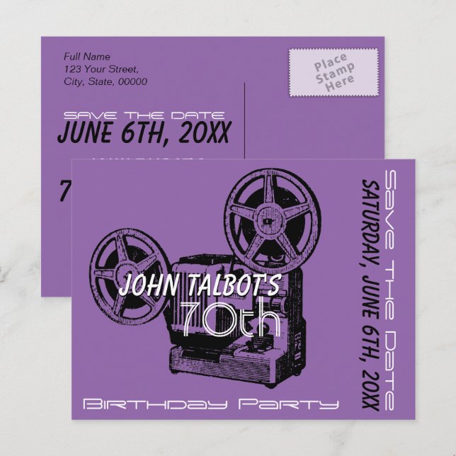 Old Projector 70th birthday Party Save the Date Announcement Postcard (Front/Back)