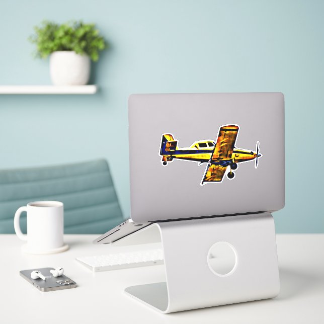 Old Prop Aeroplane Art Sticker (Laptop On Desk)