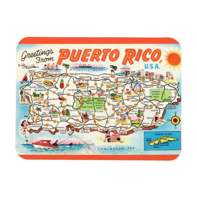 Old Puerto Rico Map Magnet (Horizontal)