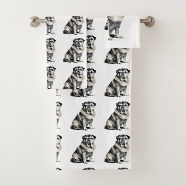 Old Pug Bath Towel Set (Insitu)