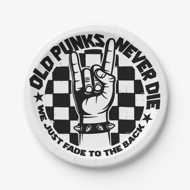 Old PUNKS Never Die Punk Rock Music Legend Custom Paper Plate (Front)