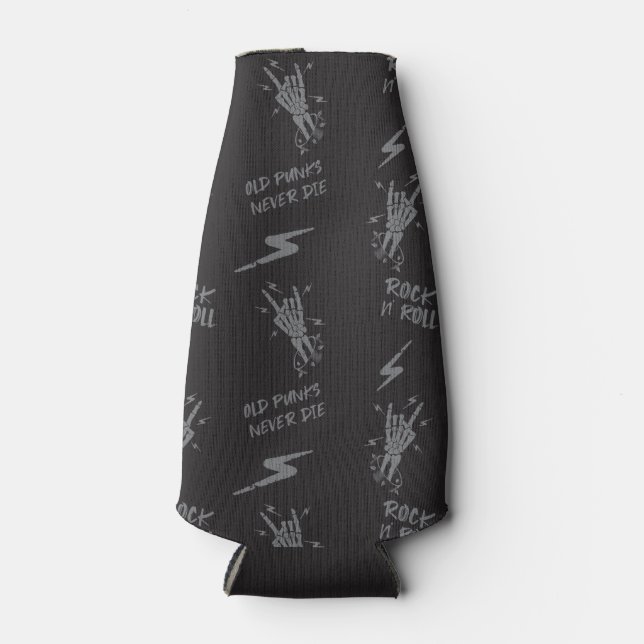 Old Punks Never Die Skeleton Rock On Gothic  Bottle Cooler (Front)