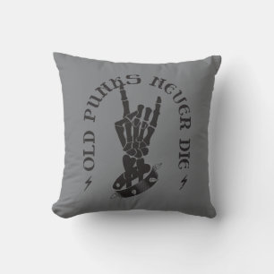 Old Punks Never Die Skeleton Rock On Gothic  Cushion