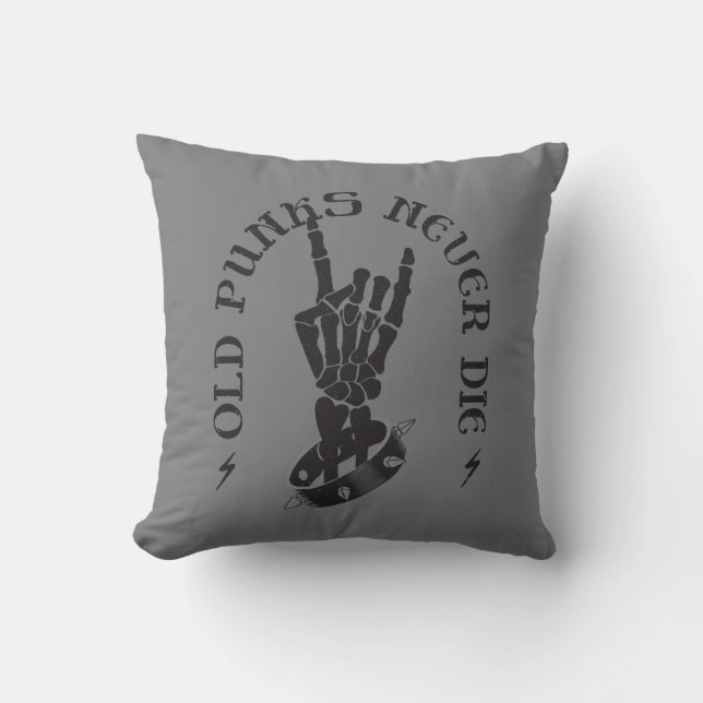 Old Punks Never Die Skeleton Rock On Gothic  Cushion (Front)