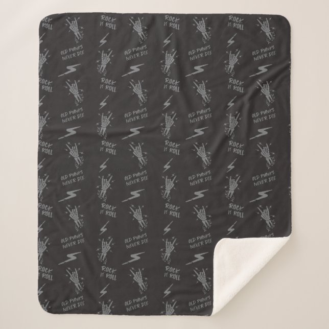 Old Punks Never Die Skeleton Rock On Gothic  Sherpa Blanket (Front)