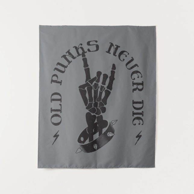 Old Punks Never Die Skeleton Rock On Gothic  Tapestry (Front)
