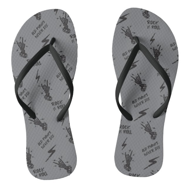 Old Punks Never Die Skeleton Rock On Gothic  Thongs (Footbed)