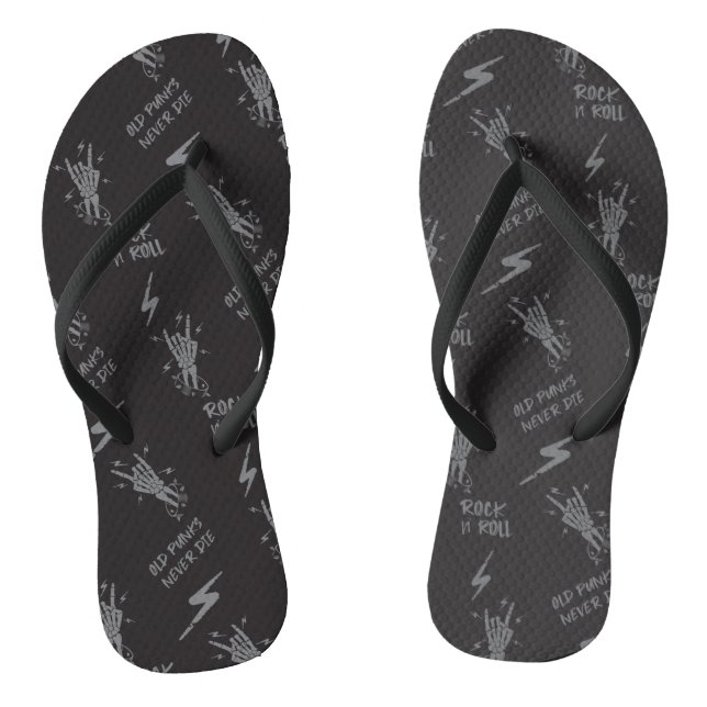 Old Punks Never Die Skeleton Rock On Gothic  Thongs (Footbed)