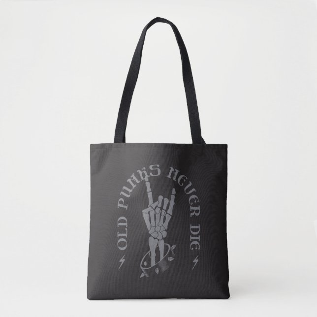Old Punks Never Die Skeleton Rock On Gothic  Tote Bag (Front)