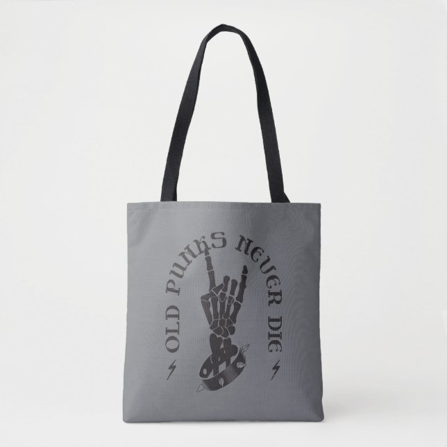 Old Punks Never Die Skeleton Rock On Gothic  Tote Bag (Front)