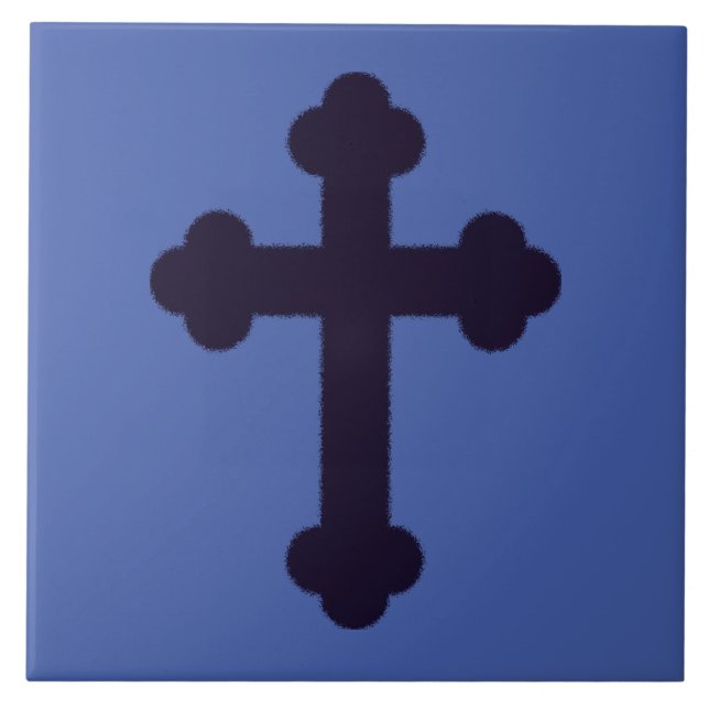 Old purple christian cross ceramic tile (Front)