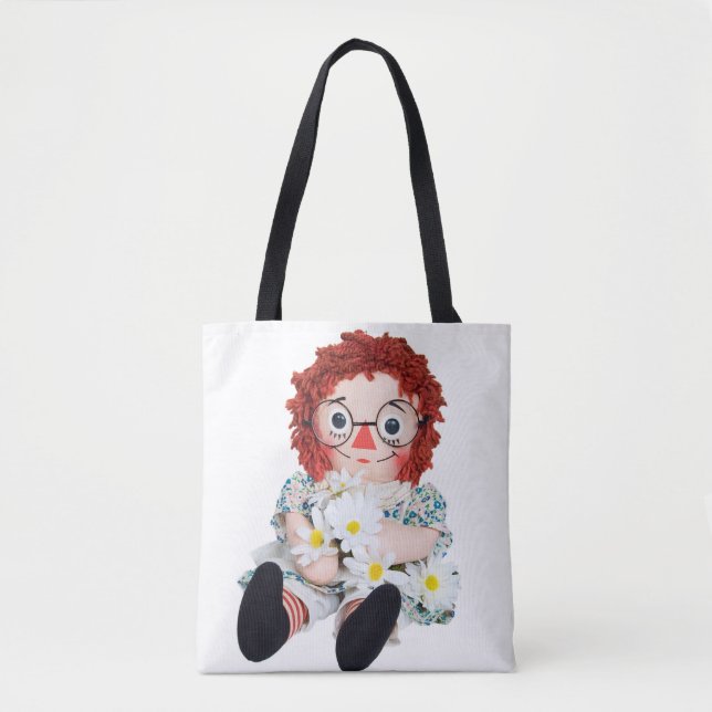 old rag doll with daisy bouquet tote bag (Front)