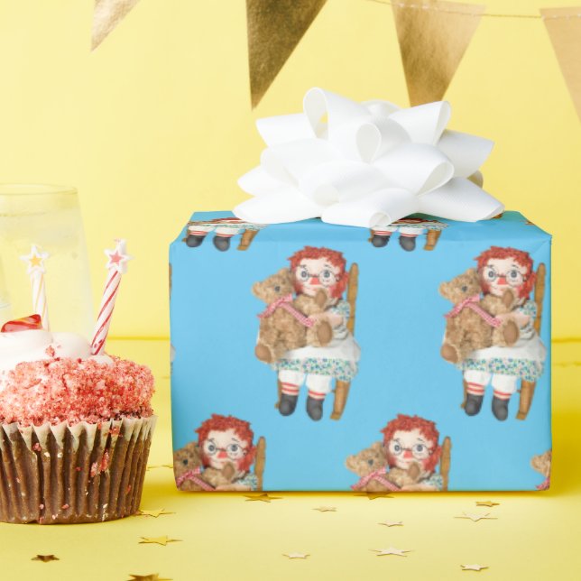 Old Rag Doll With Teddy Bear Wrapping Paper (Birthday Party)