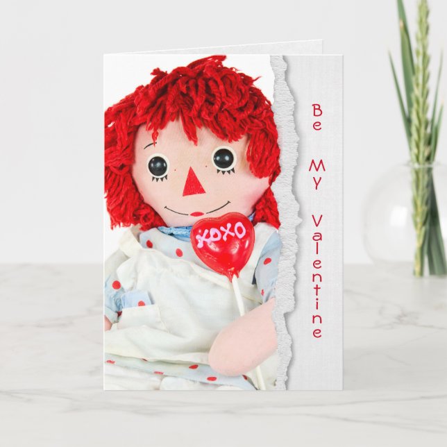 old rag doll with Valentine heart lollipop Card (Front)