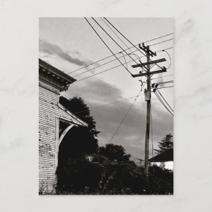 Old Railroad Station and Telephone Pole Photo Postcard
