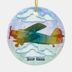 Old Rainbow Plane Ceramic Ornament