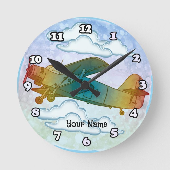 Old Rainbow Plane Round Clock (Front)