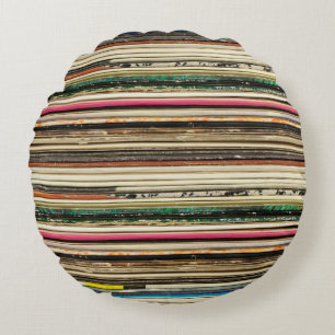 Old record carton covers stacked in pilerecord, vi round cushion