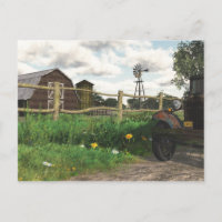 Old Red Barn and Rusty Truck Postcard