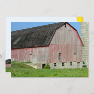 Old Red Barn and Silo Flat Card