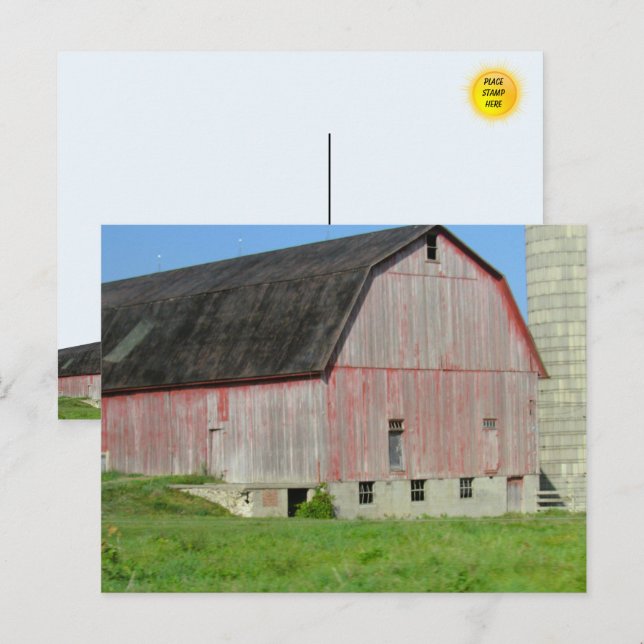Old Red Barn and Silo Postcard (Front/Back)