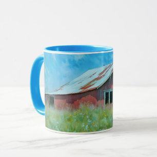 Old Red Barn Art Wildflowers Mug Cup