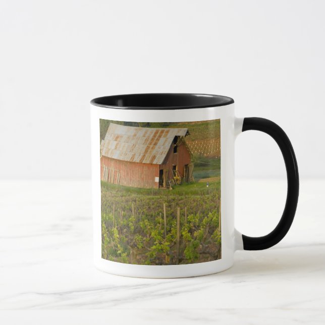 Old red barn at the edge of Zinfandel vineyard Mug (Right)