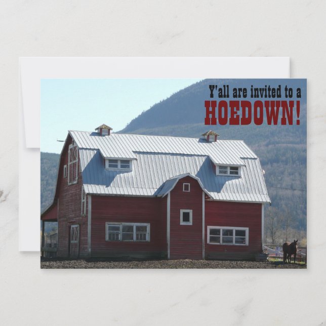 Old Red Barn Country Style Hoedown Barn Raising Invitation (Front)